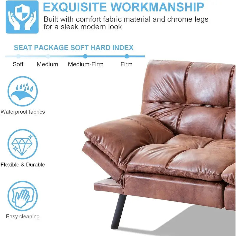 Sofa Bed, Convertible Futon Sleeper Couch Daybed with Adjustable Armrests for Studio, Apartment, Office, Small Space