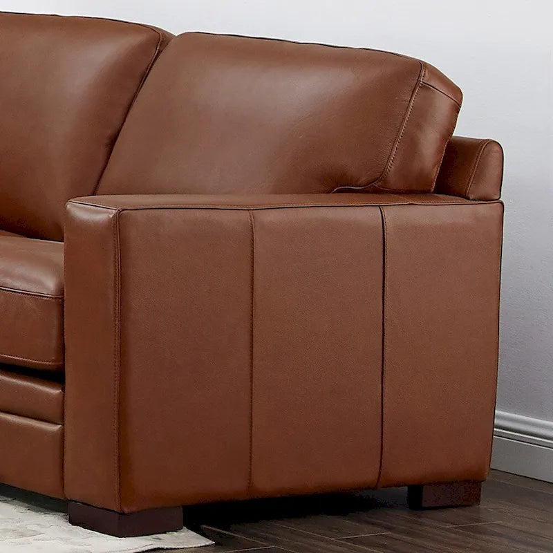 Hydeline Dillon Top Grain Leather Loveseat With Feather, Memory Foam and Springs