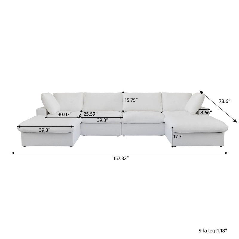U Shape Couches for Living Room, 6-Seats Modular Convertible Sectional Sofa Couch