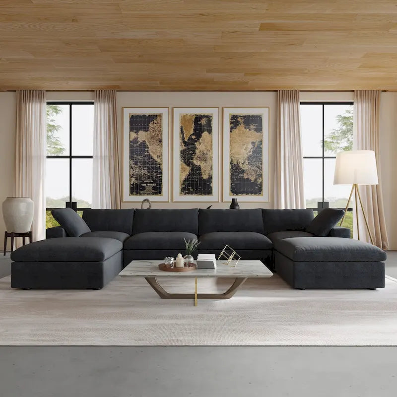 U Shape Couches for Living Room, 6-Seats Modular Convertible Sectional Sofa Couch