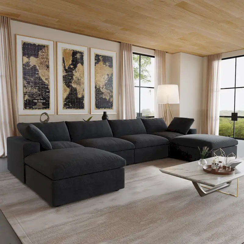 U Shape Couches for Living Room, 6-Seats Modular Convertible Sectional Sofa Couch