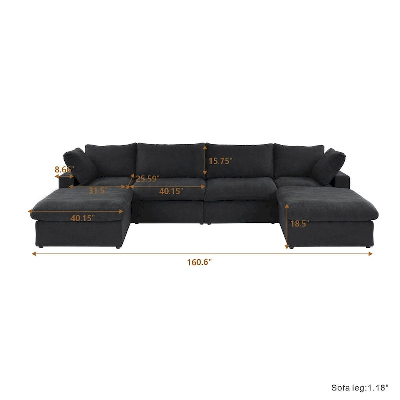 U Shape Couches for Living Room, 6-Seats Modular Convertible Sectional Sofa Couch