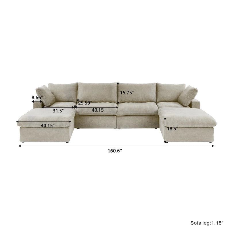 U Shape Couches for Living Room, 6-Seats Modular Convertible Sectional Sofa Couch