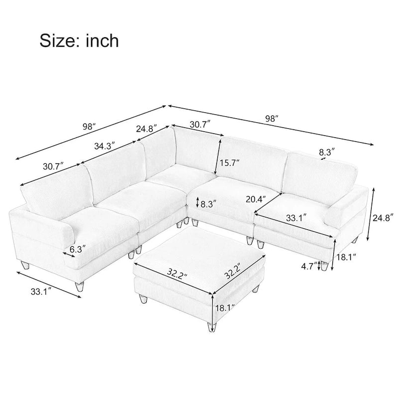 Modular Sectional Sofa with Ottoman L Shaped Corner Sectional