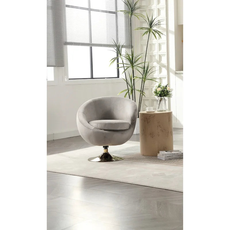 HOMEFUN Velvet 360 Degree Swivel Right Cuddle Barrel Accent Chairs
