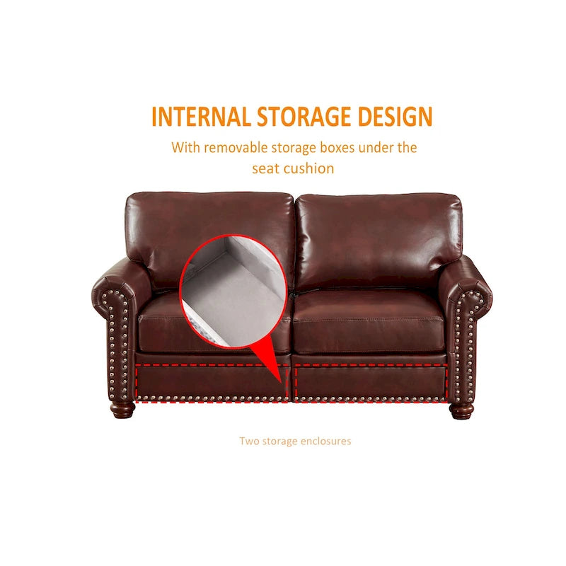 Living Room Faux Leather Sofa Loveseat