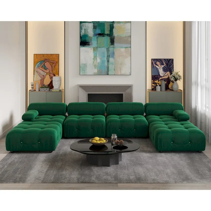 138  Convertible Modular Sectional Sofa, U-Shaped Minimalist Velvet Sofas Couches
