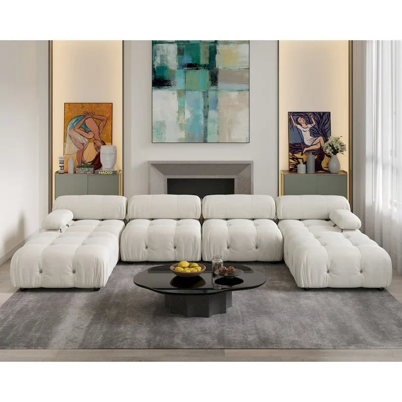138  Convertible Modular Sectional Sofa, U-Shaped Minimalist Velvet Sofas Couches