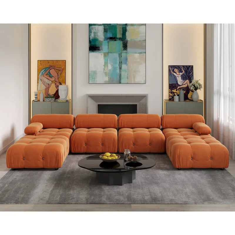 138  Convertible Modular Sectional Sofa, U-Shaped Minimalist Velvet Sofas Couches