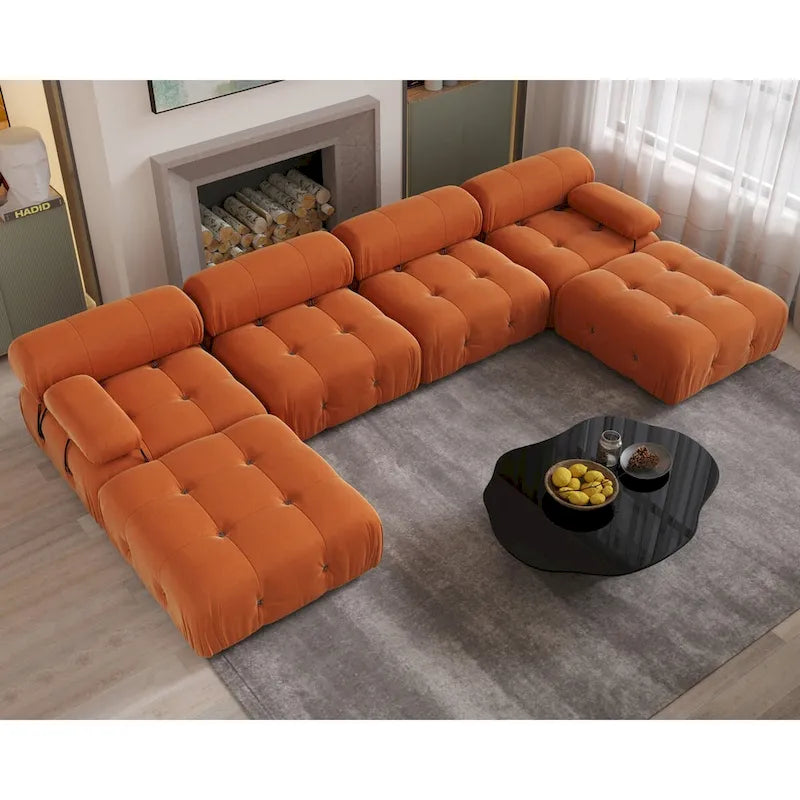 138  Convertible Modular Sectional Sofa, U-Shaped Minimalist Velvet Sofas Couches