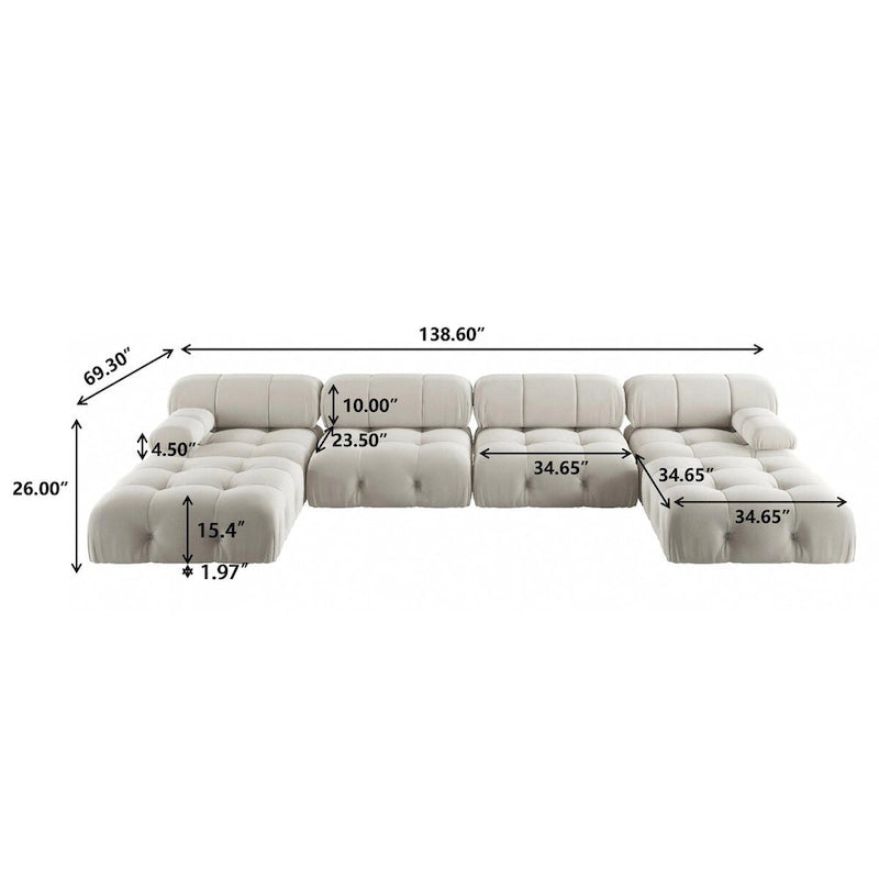 138  Convertible Modular Sectional Sofa, U-Shaped Minimalist Velvet Sofas Couches
