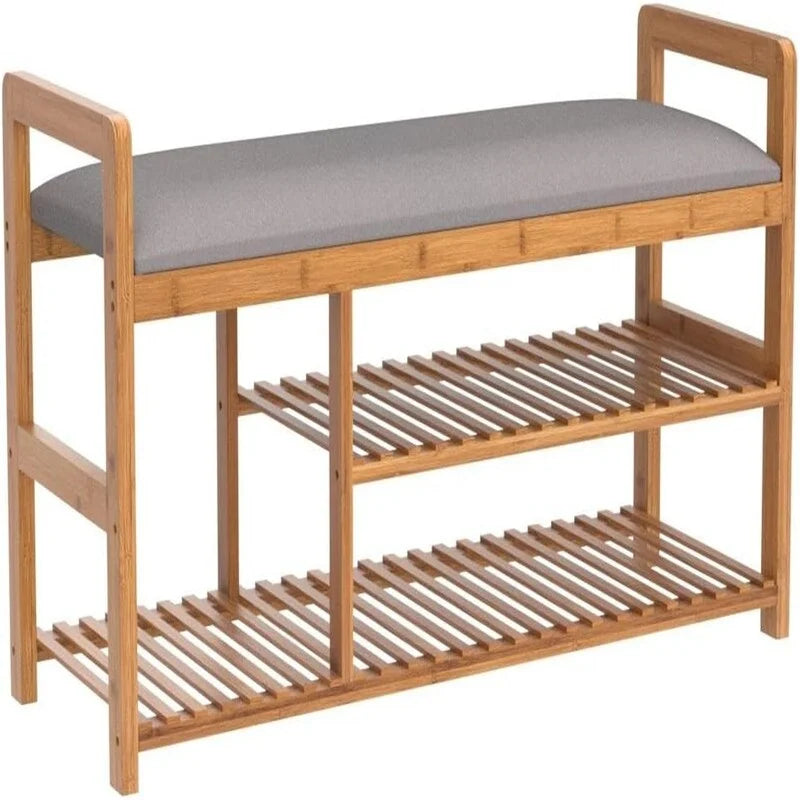 2 in 1 Bamboo Shoe Rack Bench - 40D x 20W x 13H