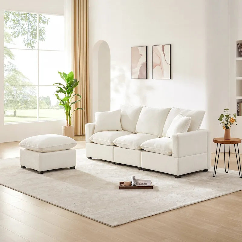 84*57 Modern Modular Sofa, 4 Seat Chenille Sectional Couch Set with 2 Pillows Included, Freely Combinable Indoor Funiture