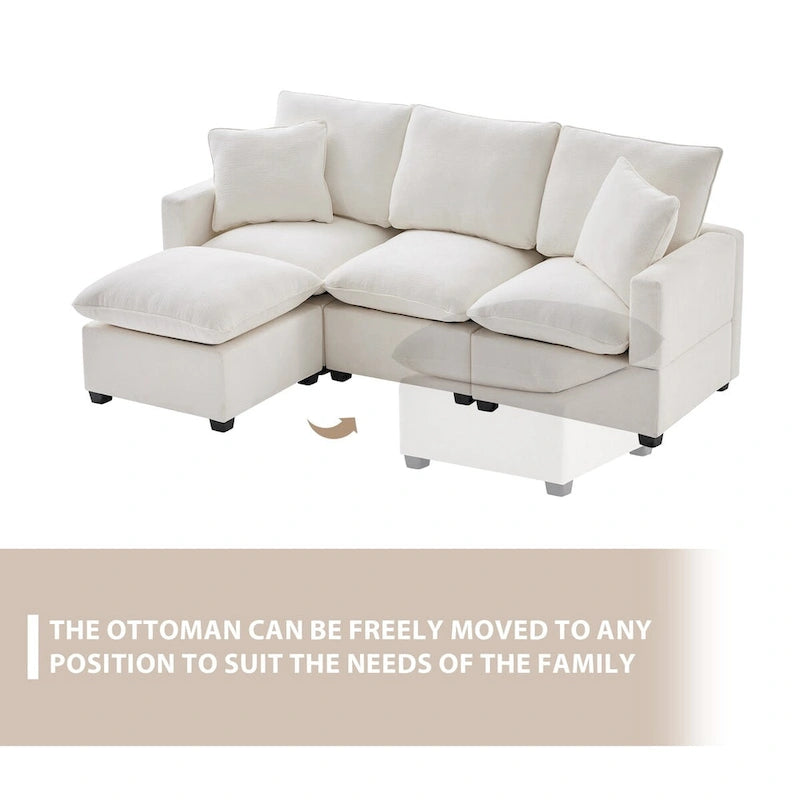 84*57 Modern Modular Sofa, 4 Seat Chenille Sectional Couch Set with 2 Pillows Included, Freely Combinable Indoor Funiture