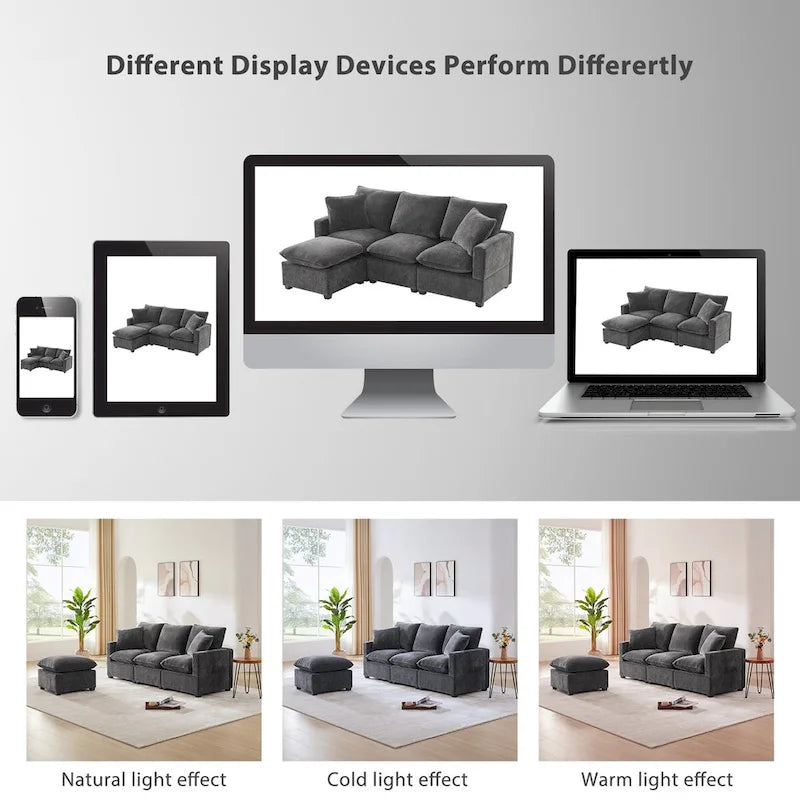 84*57 Modern Modular Sofa, 4 Seat Chenille Sectional Couch Set with 2 Pillows Included, Freely Combinable Indoor Funiture