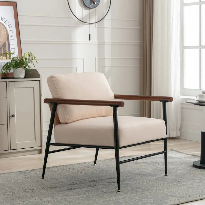 Comfy Linen Button Tufted Upholstered Accent Chair, Reading Armchair Sofa for Living Room, Bedroom