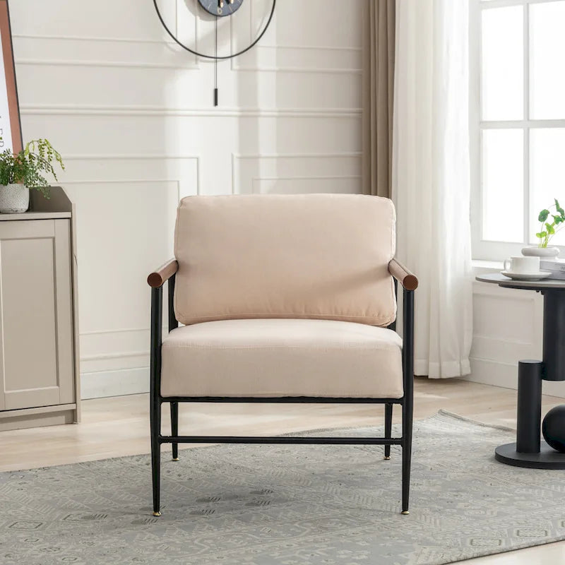 Comfy Linen Button Tufted Upholstered Accent Chair, Reading Armchair Sofa for Living Room, Bedroom