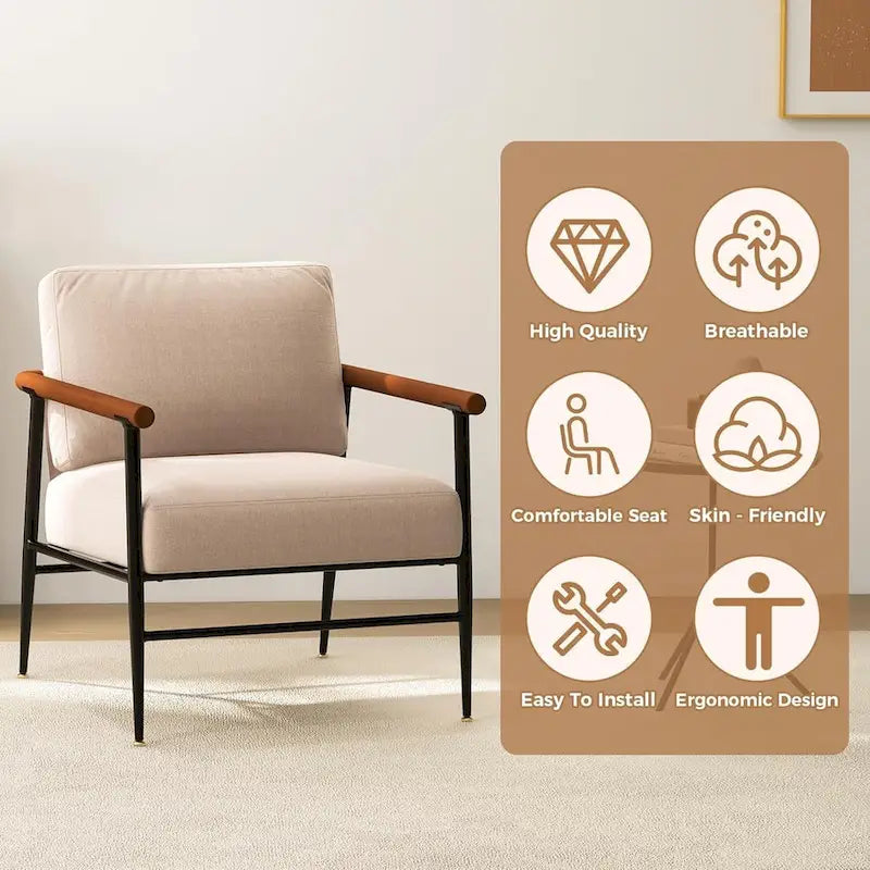 Comfy Linen Button Tufted Upholstered Accent Chair, Reading Armchair Sofa for Living Room, Bedroom