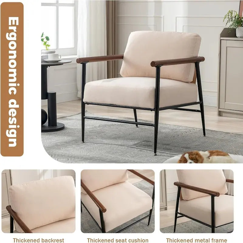 Comfy Linen Button Tufted Upholstered Accent Chair, Reading Armchair Sofa for Living Room, Bedroom