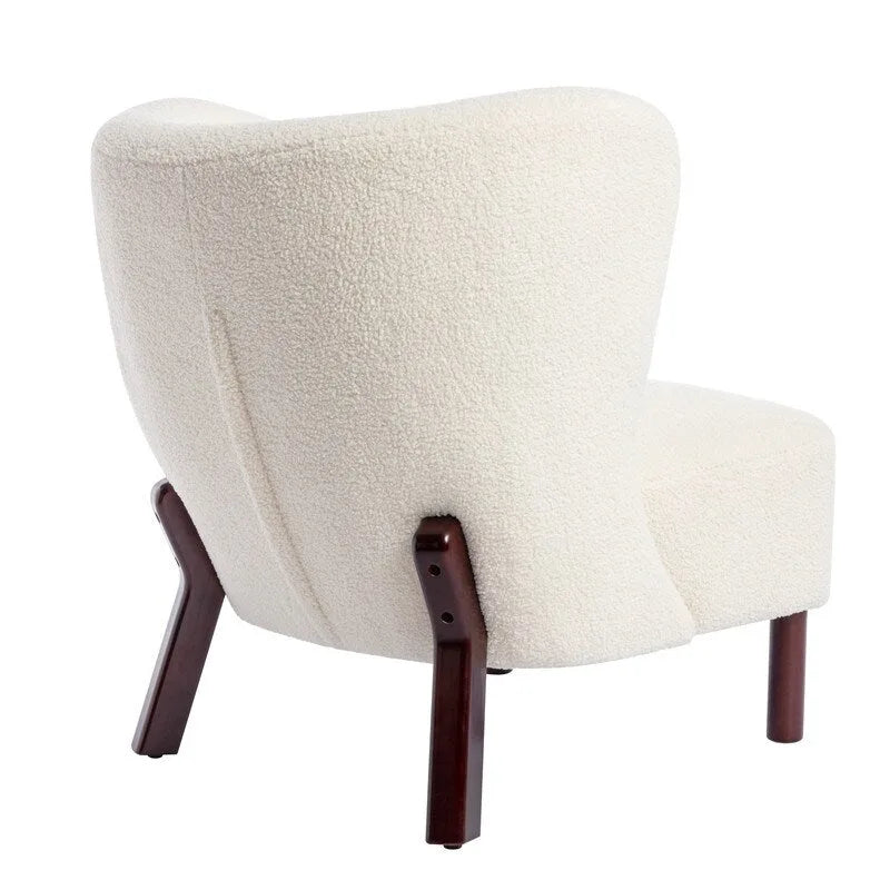 Accent Chair, Upholstered Armless Chair Lambskin Sherpa Single Sofa Chair with Wooden Legs, Modern Reading Chair for Living Room
