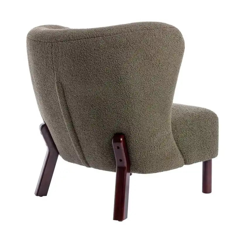 Accent Chair, Upholstered Armless Chair Lambskin Sherpa Single Sofa Chair with Wooden Legs, Modern Reading Chair for Living Room