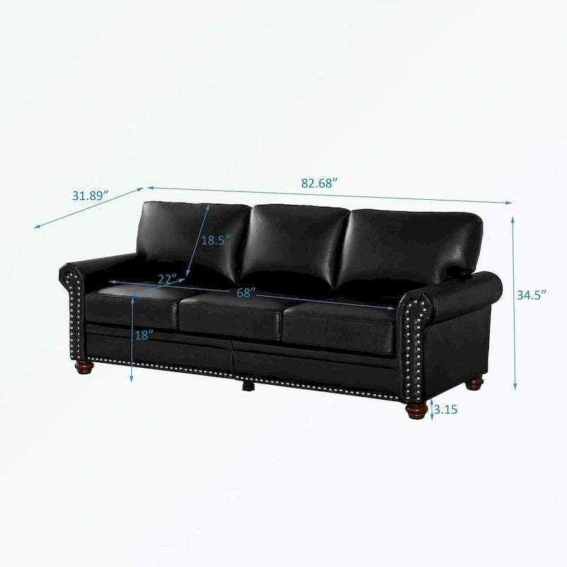 3 Seat Sofa with Rubber wood Legs and Nails finish