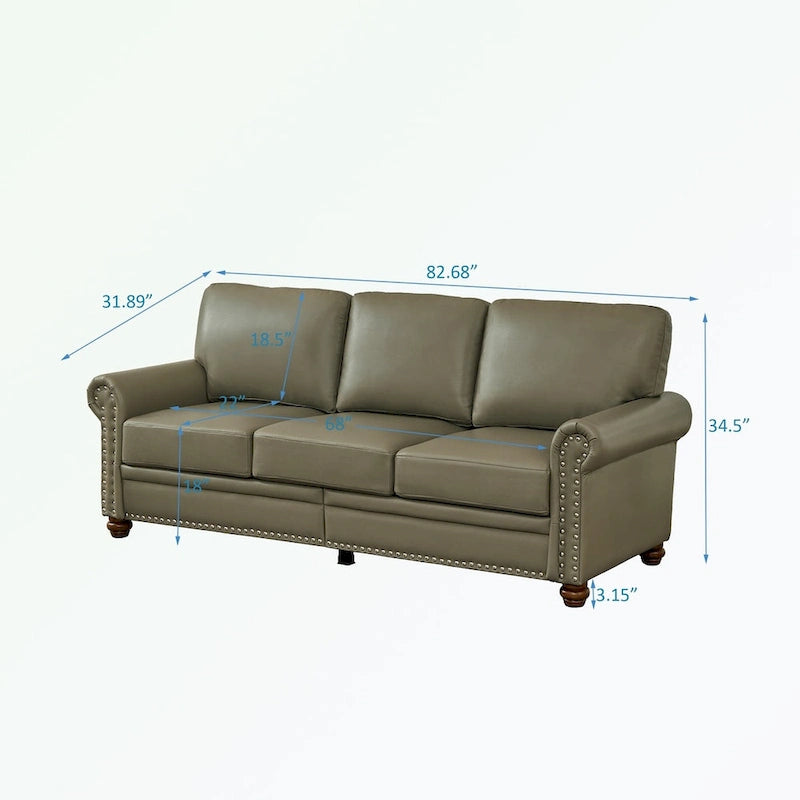 3 Seat Sofa with Rubber wood Legs and Nails finish
