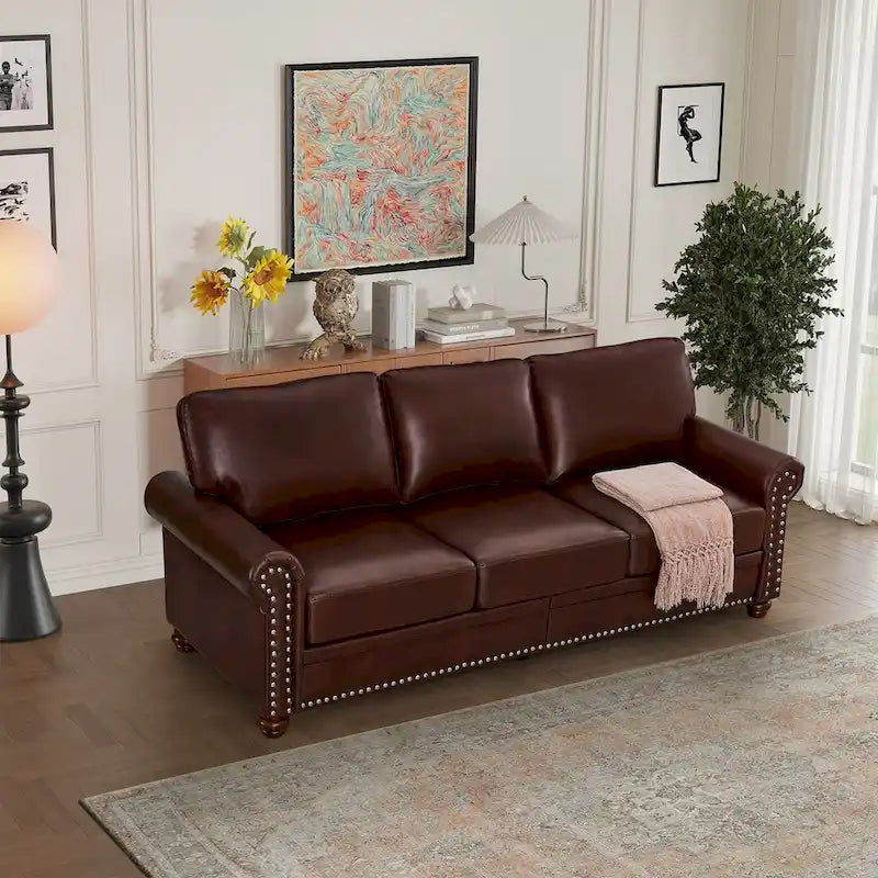 3 Seat Sofa with Rubber wood Legs and Nails finish