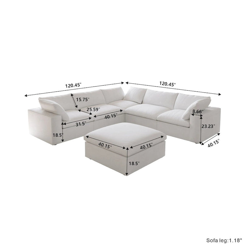 Cloud Modular Sectional Sofa, 6 Seater Corner Sofa with Pillows and Ottoman