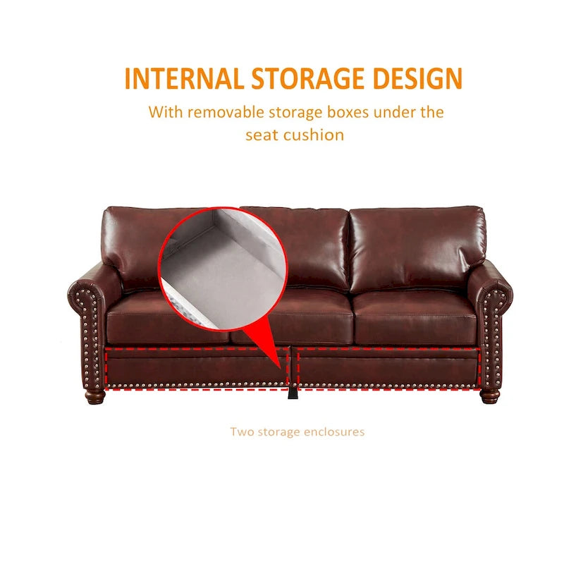 Classic Living Room Nails Sofa Faux Leather for Living Room, Office, Apartment
