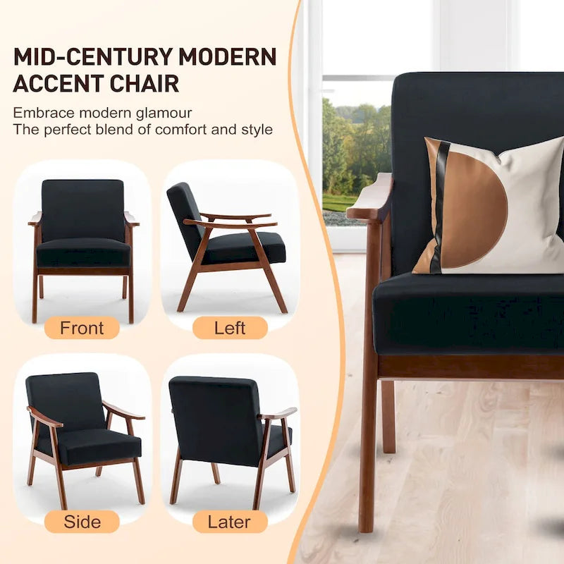 Mid-Century Modern Accent Chair with Solid Wood Frame, Set of 1