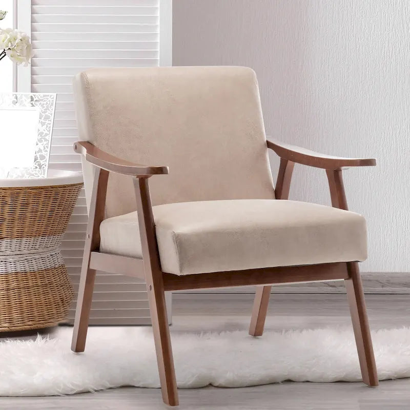 Mid-Century Modern Accent Chair with Solid Wood Frame, Set of 1