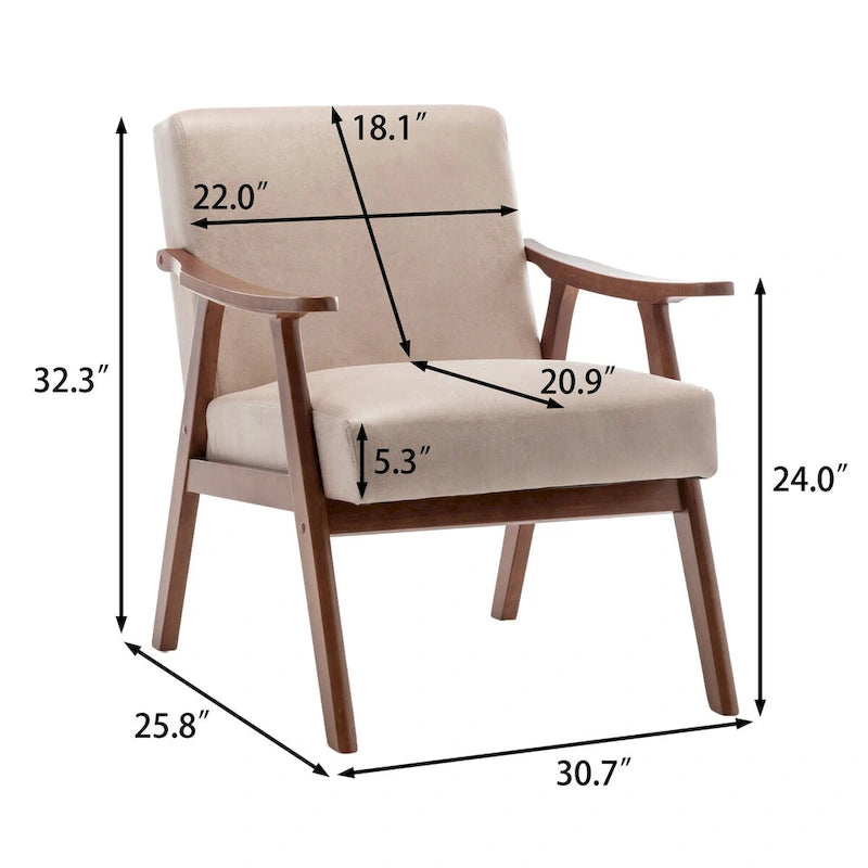 Mid-Century Modern Accent Chair with Solid Wood Frame, Set of 1