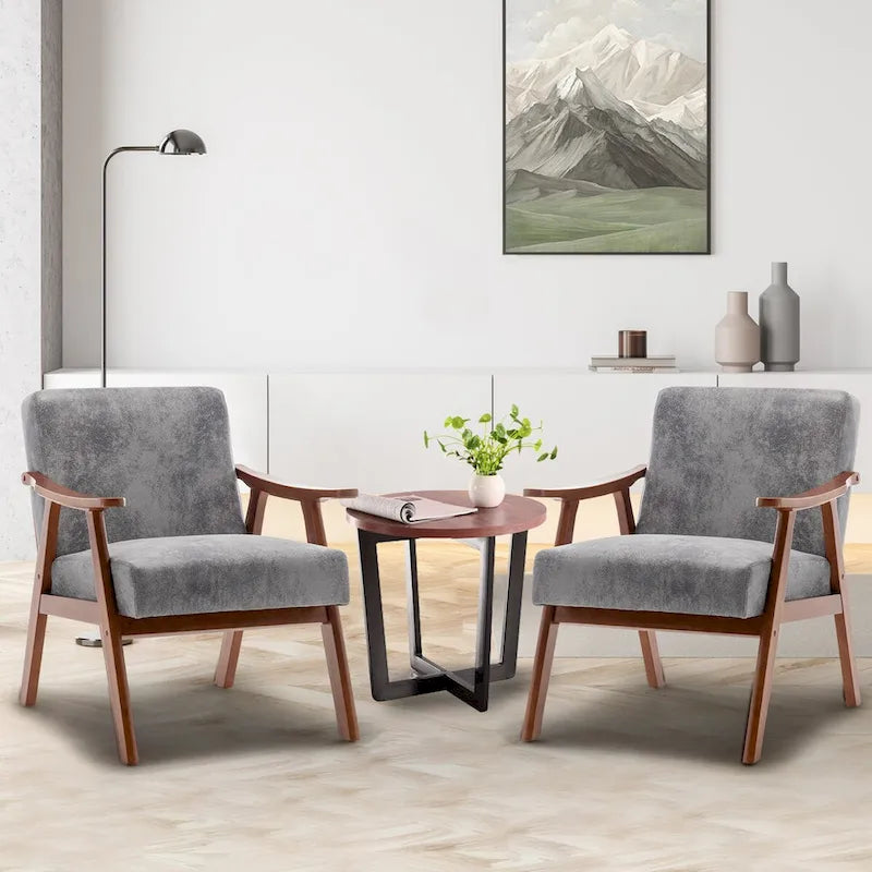 Mid-Century Modern Accent Chair with Solid Wood Frame, Set of 1