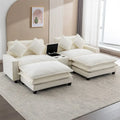 112.6 Canapé d'angle capitonné en chenille avec deux poufs amovibles