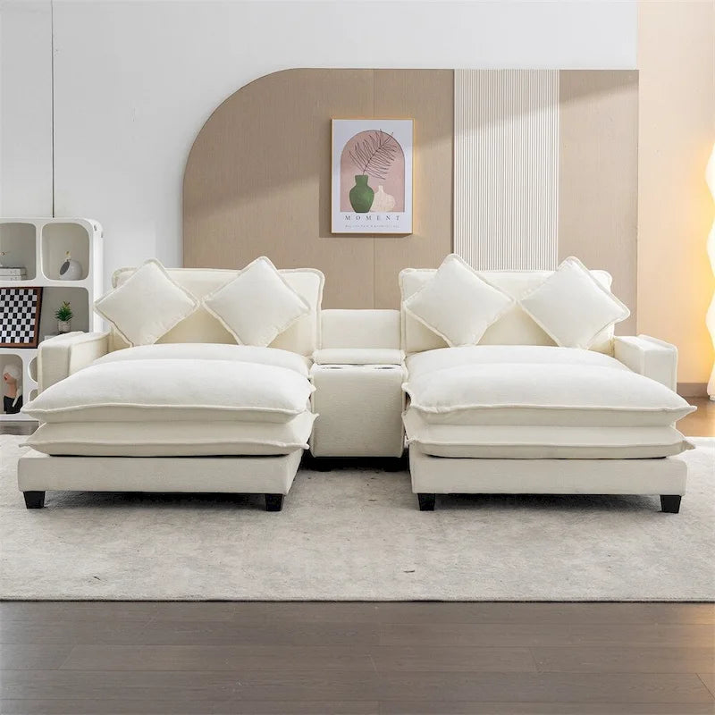 112.6  Chenille Upholstered Sectional Sofa with Two Removable Ottoman