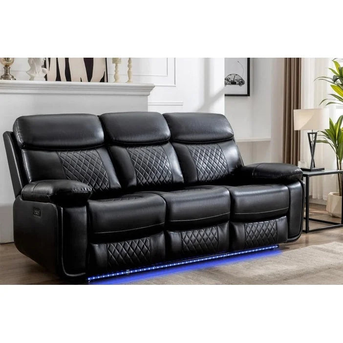 Power Reclining Sofa with Wireless Charger,Reading Light,LED Light for Living Room,Faux Leather,AC/USB Port,Cup Holder,Black