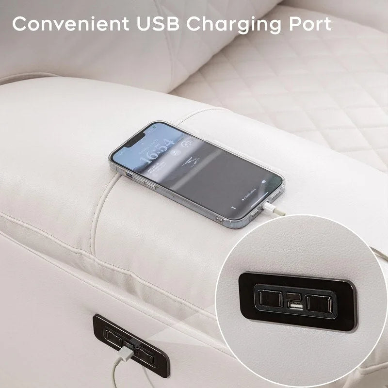 Power Reclining Sofa with Wireless Charger,Reading Light,LED Light for Living Room,Faux Leather,AC/USB Port,Cup Holder,Black