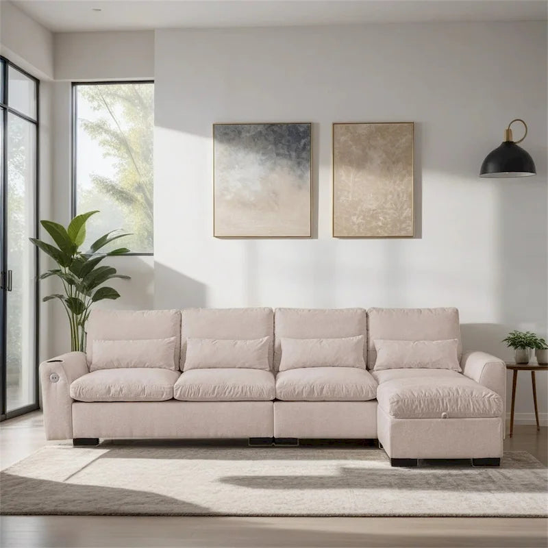 Sectional leather L-Shaped Sofa Couch with Reversible Chaise Lounge