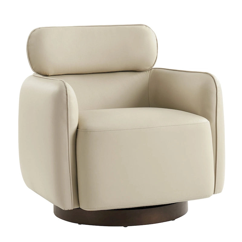 Raphael Modern Swivel Genuine Leather Barrel Chair