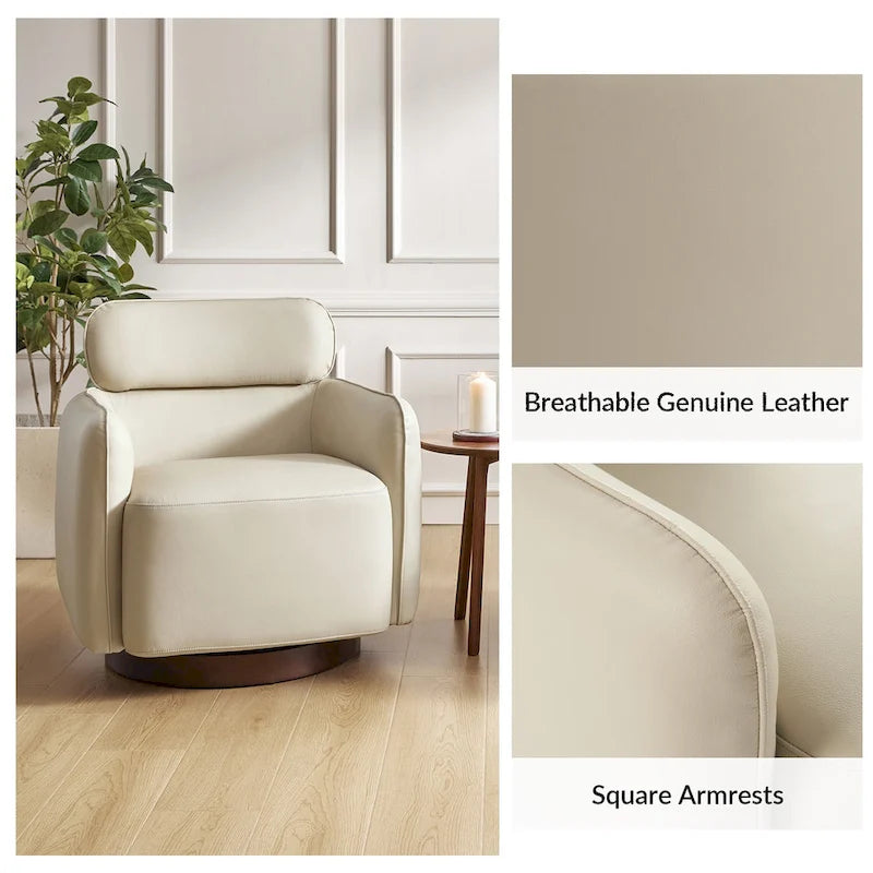 Raphael Modern Swivel Genuine Leather Barrel Chair