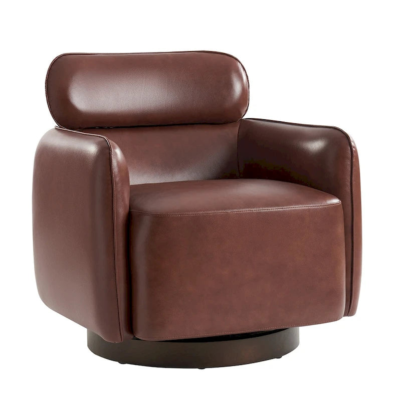 Raphael Modern Swivel Genuine Leather Barrel Chair