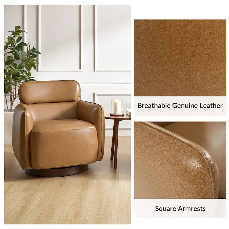 Raphael Modern Swivel Genuine Leather Barrel Chair
