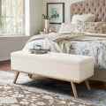 LUE BONA Mid-Century Modern Upholstered Storage Ottoman Button Tufted Fabric Storage Bench with Linen Seat