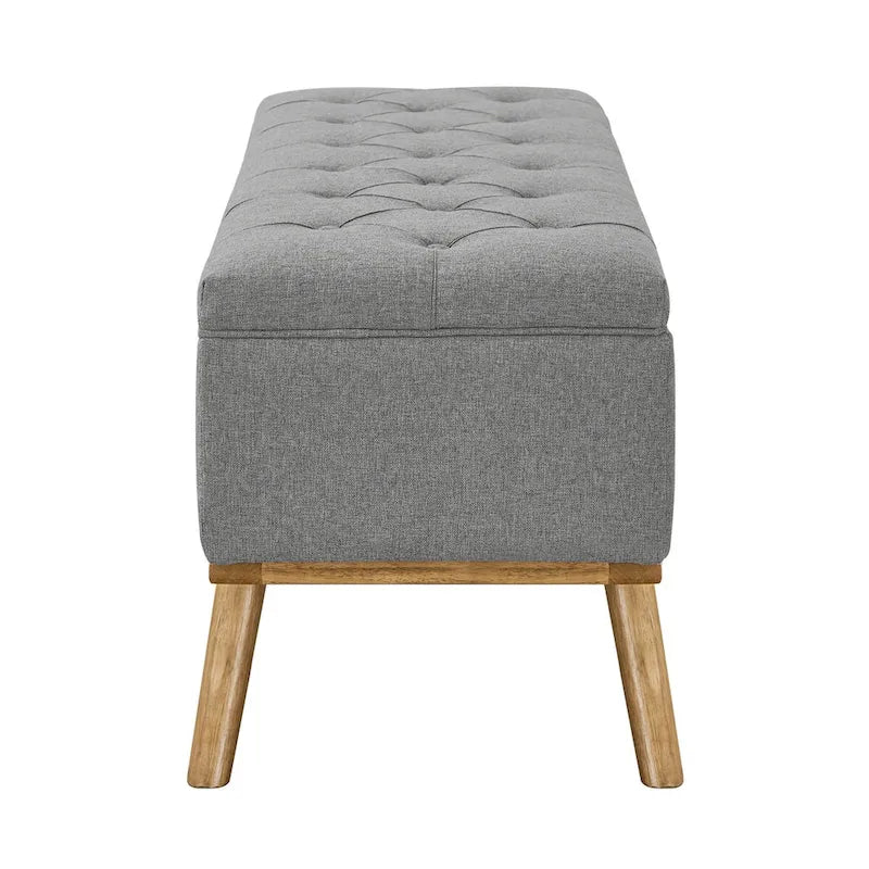 LUE BONA Mid-Century Modern Upholstered Storage Ottoman Button Tufted Fabric Storage Bench with Linen Seat