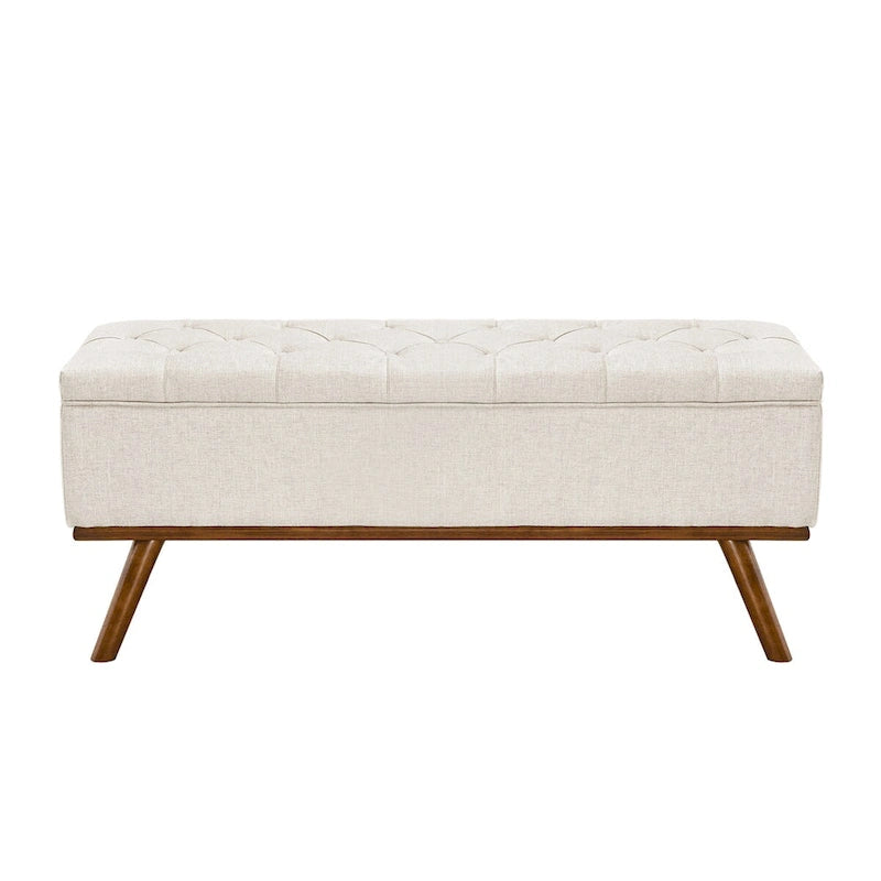 LUE BONA Mid-Century Modern Upholstered Storage Ottoman Button Tufted Fabric Storage Bench with Linen Seat
