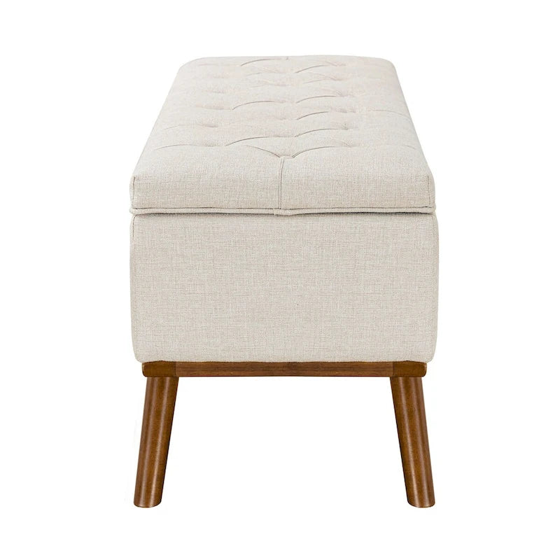 LUE BONA Mid-Century Modern Upholstered Storage Ottoman Button Tufted Fabric Storage Bench with Linen Seat