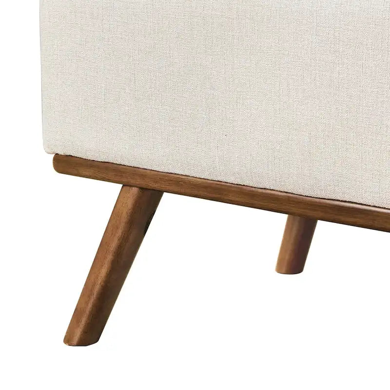 LUE BONA Mid-Century Modern Upholstered Storage Ottoman Button Tufted Fabric Storage Bench with Linen Seat