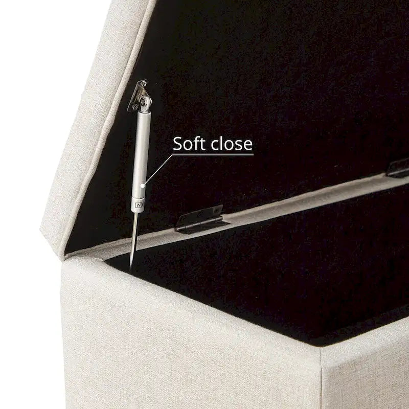 LUE BONA Mid-Century Modern Upholstered Storage Ottoman Button Tufted Fabric Storage Bench with Linen Seat