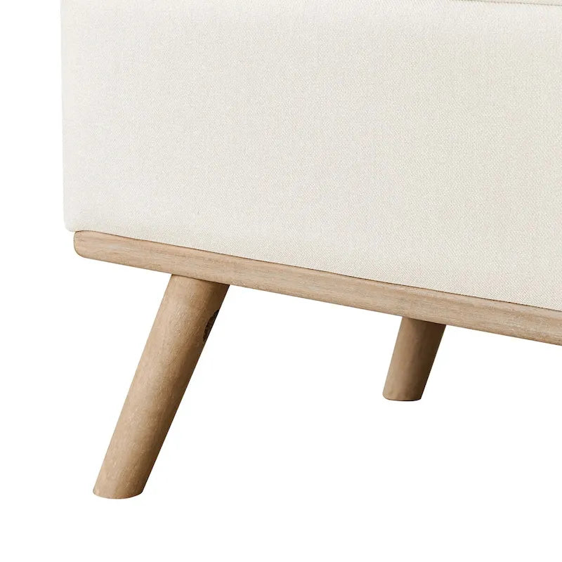 LUE BONA Mid-Century Modern Upholstered Storage Ottoman Button Tufted Fabric Storage Bench with Linen Seat